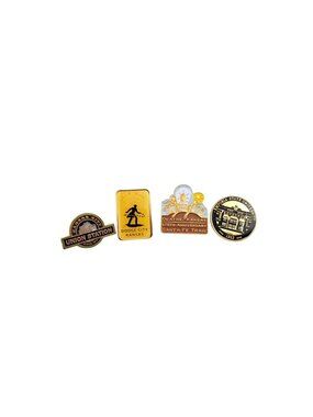 4 Vintage Kansas Souvenir Lapel Pins Union Station Boot Hill Santa Fe Emporia